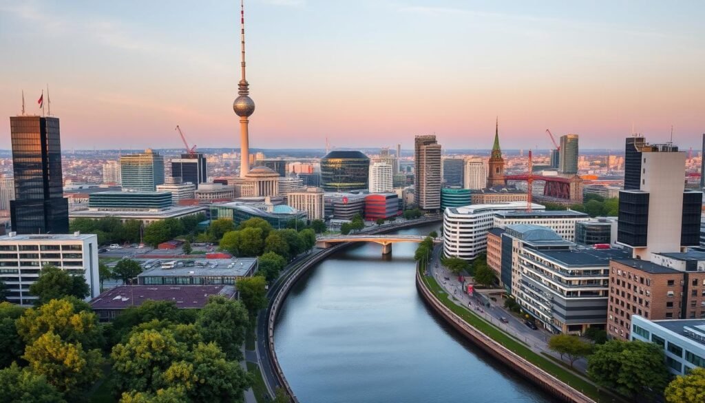 Berlin cityscape with TV tower and river Spree - top choice among best places to live in Europe 2025 Berlin cityscape with TV tower and river Spree - top choice among best places to live in Europe 2025