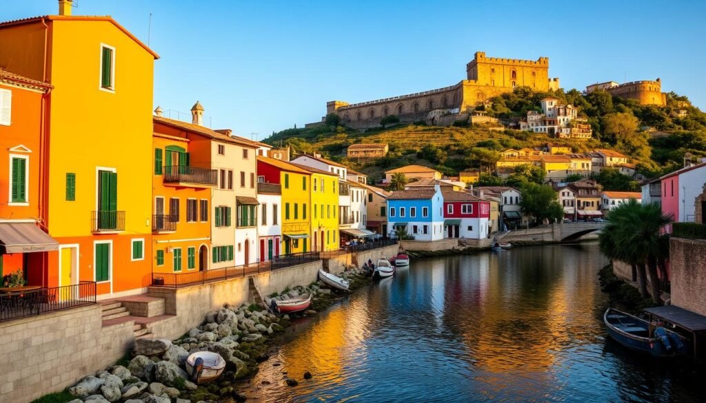 Colorful houses of Bosa along the Temo River, Sardinia, Italy