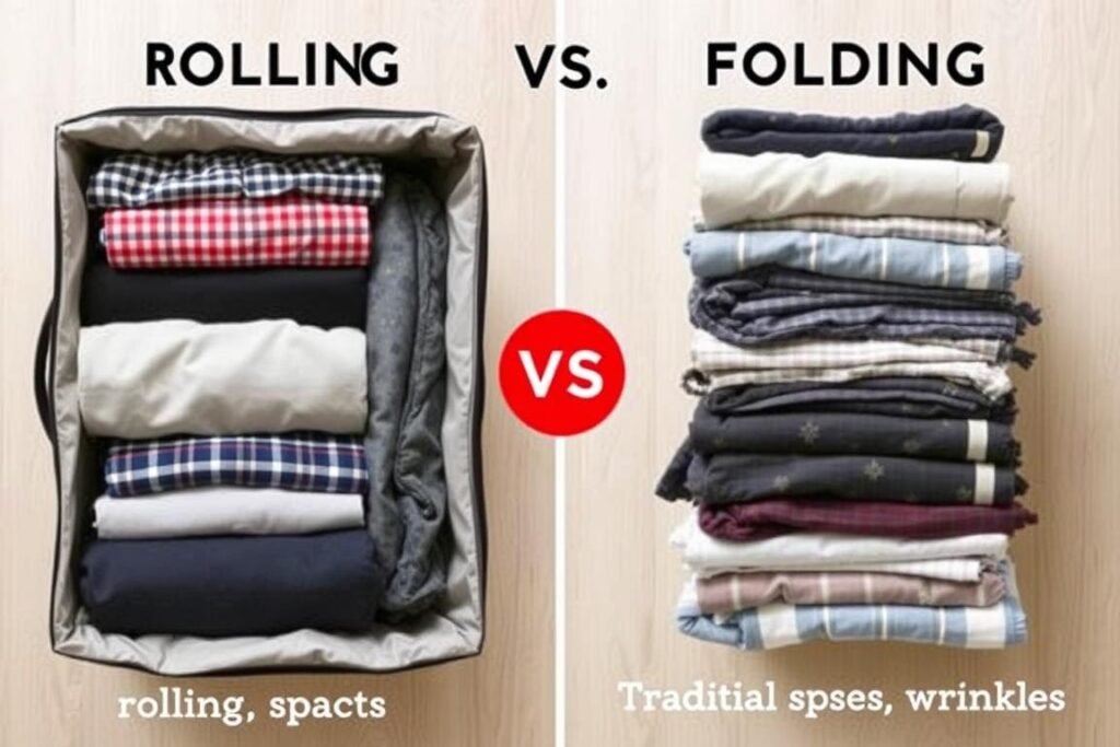 Comparison of rolling vs folding clothes packing techniques