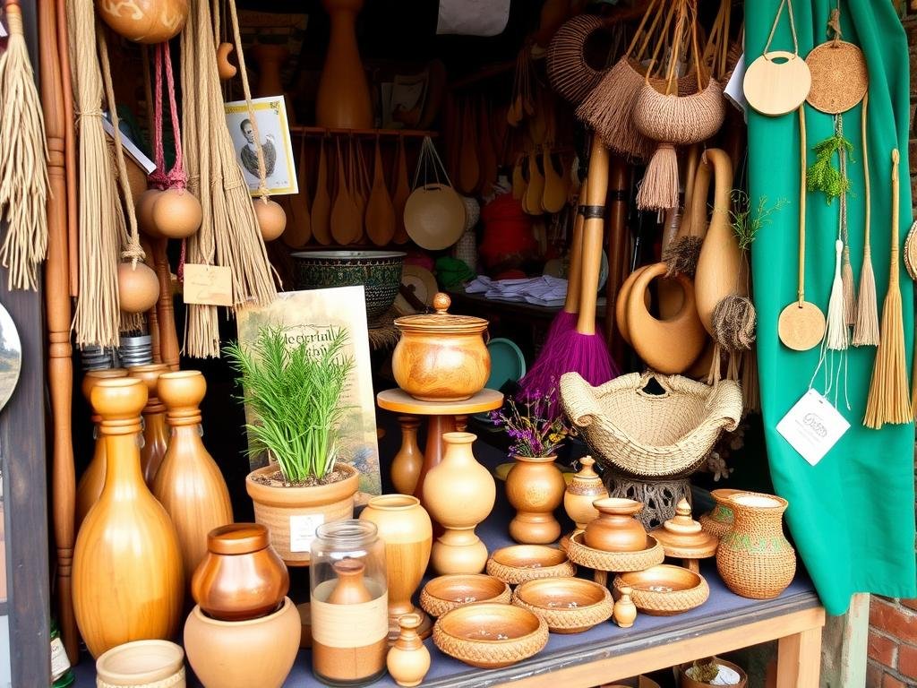 Display of sustainable, locally-made souvenirs and crafts Display of sustainable, locally-made souvenirs and crafts