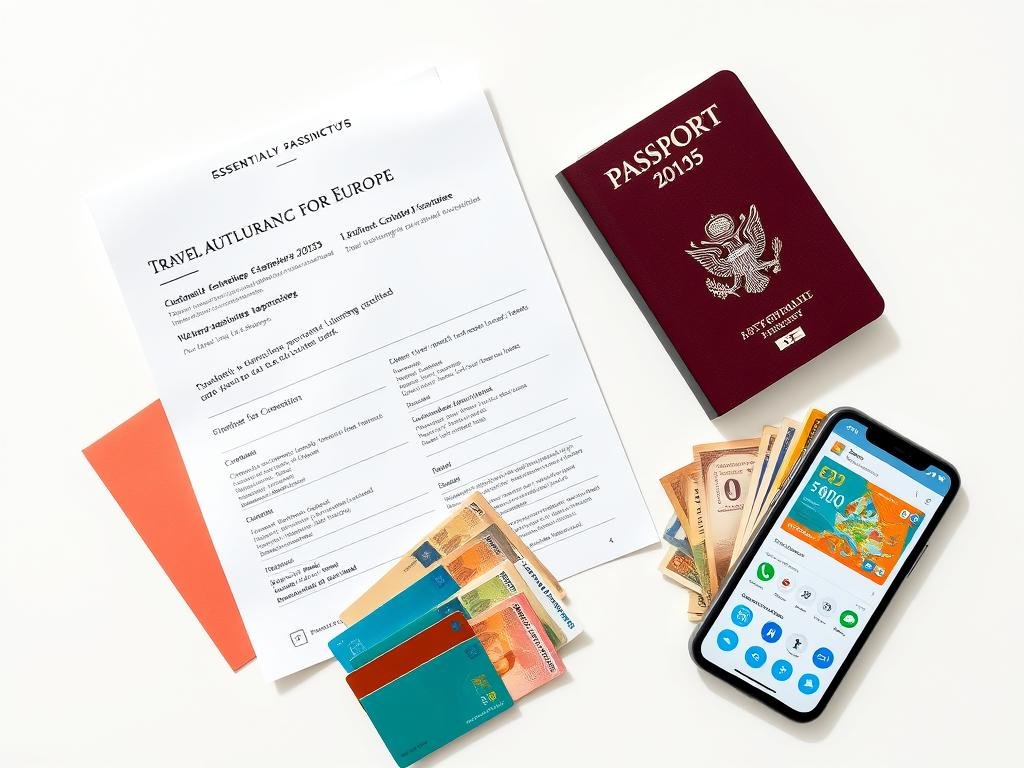 Essential travel documents for Europe 2025 including passport and ETIAS authorization