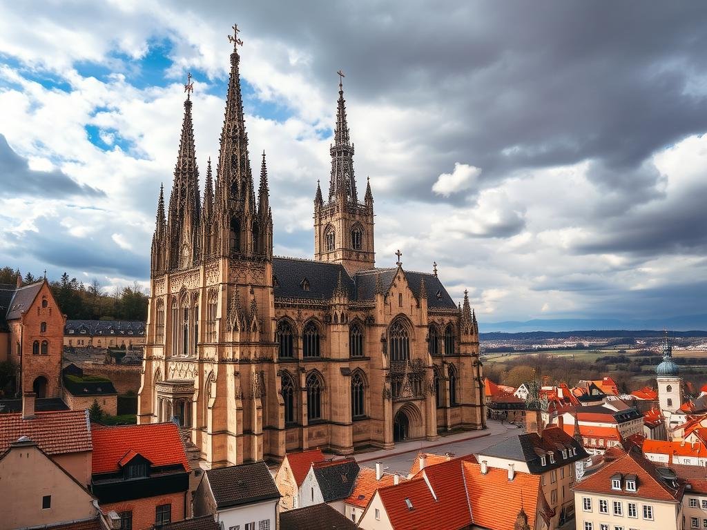 Gothic St. Barbara's Cathedral in Kutna Hora with medieval town view