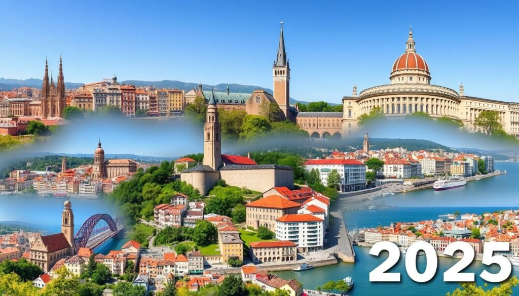 Panoramic view of European cities representing the best places to live in Europe 2025