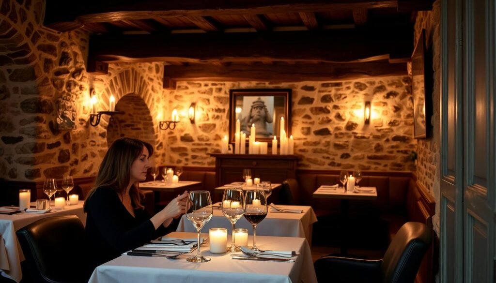 Romantic dinner for two at Le Coupe-Chou in Paris with candlelight and stone walls Romantic dinner for two at Le Coupe-Chou in Paris with candlelight and stone walls