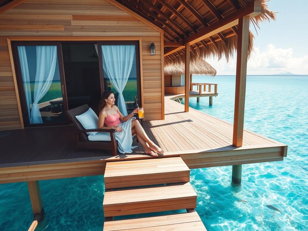 Solo female traveler at a luxury resort in the Maldives in 2025 Solo female traveler at a luxury resort in the Maldives in 2025