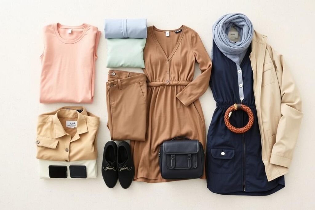 Versatile clothing items for Europe travel packed efficiently