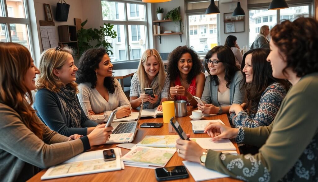 Women connecting at a solo female travelers meetup in 2025